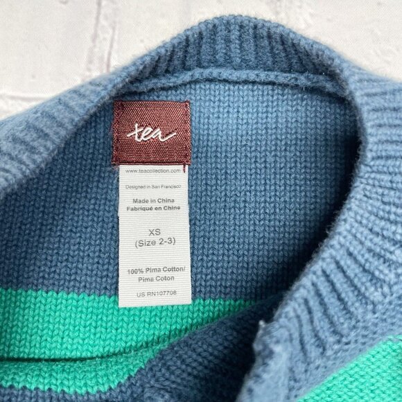 Tea Collection Kids XS 2-3 Eden Gardens Sweater Parrot Green Striped Pima Cotton - Picture 5 of 7